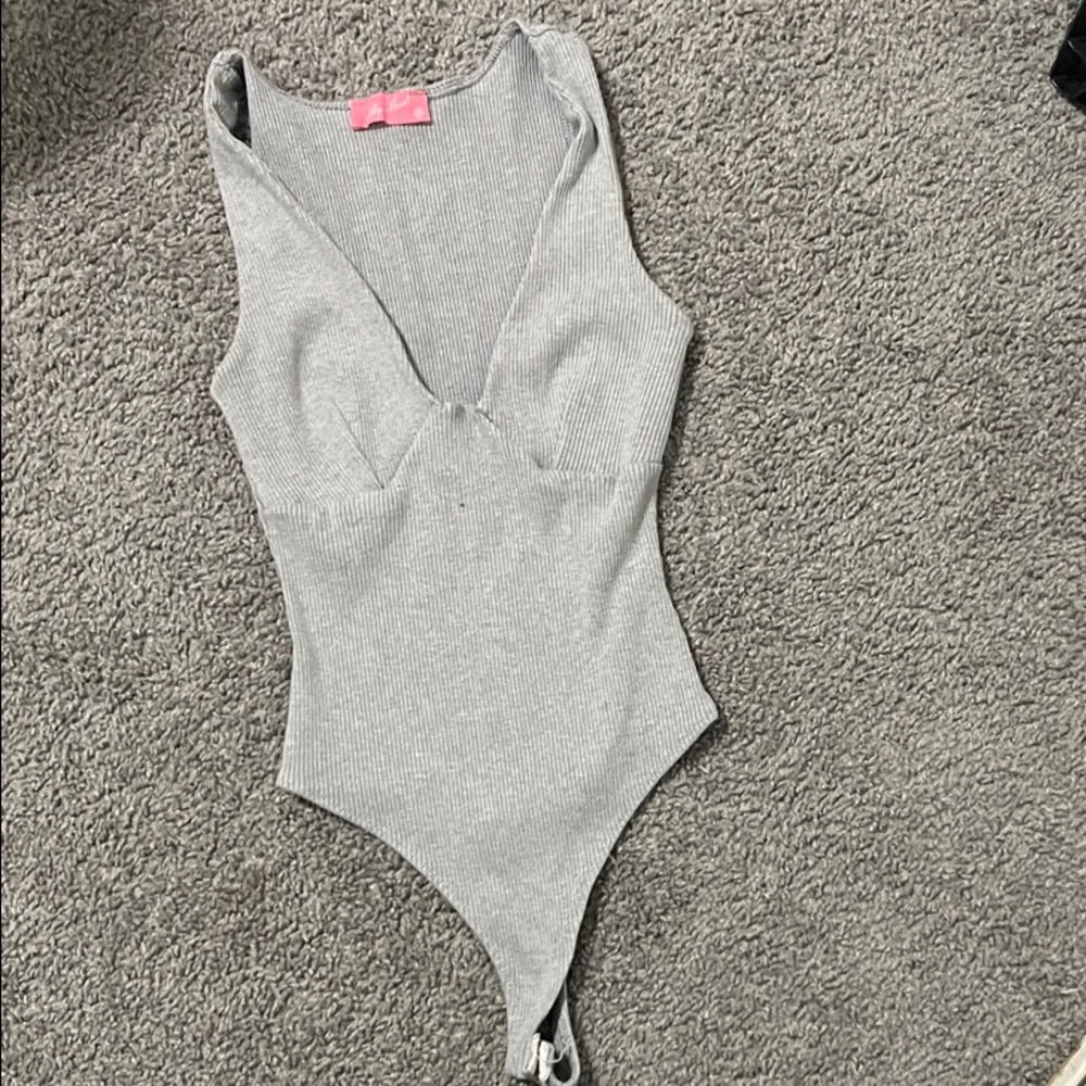 Gray Ribbed Bodysuit